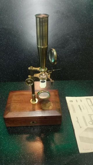 Antique C1840 " Cary - Gould " Type Field Microscope & Case