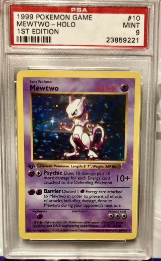 1999 Mewtwo Holo 1st Edition Shadowless Pokemon Card Graded Psa 9 Rare Wow
