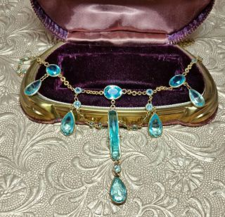 Vintage Antique Victorian Faceted Aqua Blue Glass Festoon Necklace