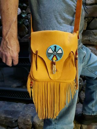 Deerskin Medicine Bag / Mountain Man Possibles Bag W/beaded Thunderbird