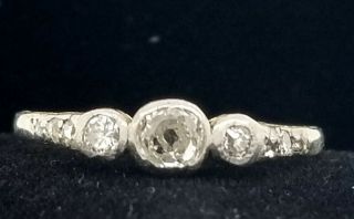 Vintage 14k White Gold Ring 0.  35ct.  Natural Old Cut Diamond