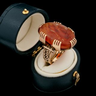 Antique Vintage Nouveau 18k Gold Ottoman Islamic Carnelian Intaglio Seal Ring 8