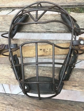 Old Vintage Early Spiderman 1910’s Leather Baseball Catcher’s Face Mask Antique