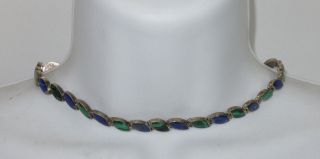 Vintage Sterling Silver Necklace Malachite Sodalite Stones W/ Safety Clasp Chile
