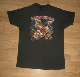 Rare Vintage 1987 Harley Davidson " Bad To The Bone " 3d Emblem T Shirt Size Xl