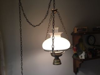 Vintage Hobnail Glass Hanging Hurricane Lamp,  Dual Bulb,