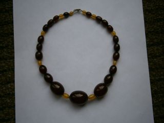 Vintage Choker length Cherry Amber Bakelite ? and yellow Bead Necklace 44 grams 2