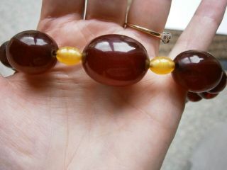Vintage Choker length Cherry Amber Bakelite ? and yellow Bead Necklace 44 grams 3