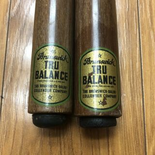 2 Vintage Brunswick Tru Balance Pool Cues (20,  22)