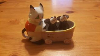Antique Mickey Mouse like salt & pepper shakers with a Putzi the cat sugar bowl 10