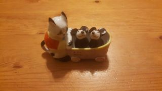 Antique Mickey Mouse Like Salt & Pepper Shakers With A Putzi The Cat Sugar Bowl