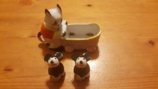 Antique Mickey Mouse like salt & pepper shakers with a Putzi the cat sugar bowl 2