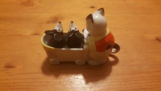 Antique Mickey Mouse like salt & pepper shakers with a Putzi the cat sugar bowl 3