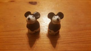 Antique Mickey Mouse like salt & pepper shakers with a Putzi the cat sugar bowl 8