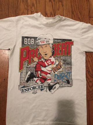 Vintage 1990 Bob Probert Big Head Shirt Rare Nhl Red Wings Detroit Hockey