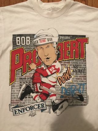 Vintage 1990 Bob Probert Big Head Shirt RARE NHL red wings Detroit Hockey 2