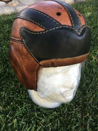 Early Old Antique 1930s Spalding 2 Tone All Leather Football Vintage Helmet Wow