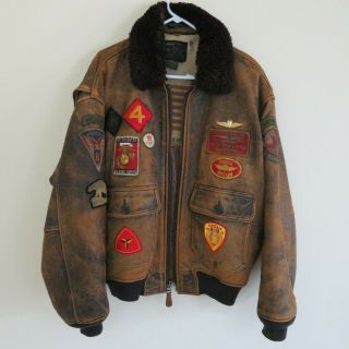 Vintage Avirex Top Gun Us Navy G - 1 Flight Bomber Leather Jacket 1980s Size L