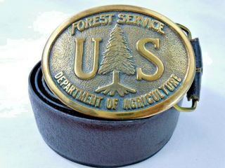 Vintage Bronze Us Forest Service Belt Buckle With Belt - Year 1976