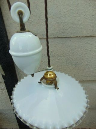 ANTIQUE VINTAGE FRENCH RISE & FALL COUNTERBALANCE PENDANT LIGHT & COOLIE SHADE 6