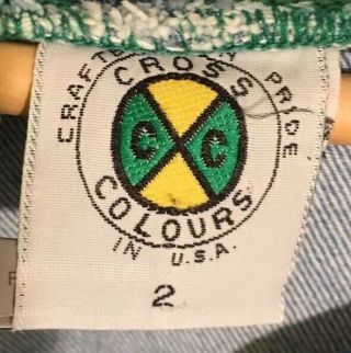 Vintage Cross Colours Denim Jacket Hoodie Size 2 Large Patches Zipper 6