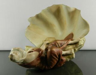 Antique Royal Dux Porcelain Bowl Centerpiece Lady on a Shell Czech Republic 10
