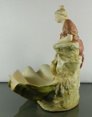 Antique Royal Dux Porcelain Bowl Centerpiece Lady on a Shell Czech Republic 4