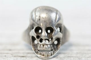 Vintage Sterling Silver 925 Mens Skull Ring Big Rocker Biker Fantasy 11.  25