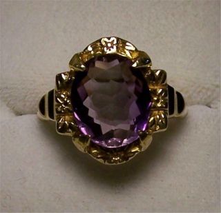 Vintage Ostby & Barton - 10k Gold Amethyst Ring 4.  5 Carat - Size 7.  25,  6.  0 Grams