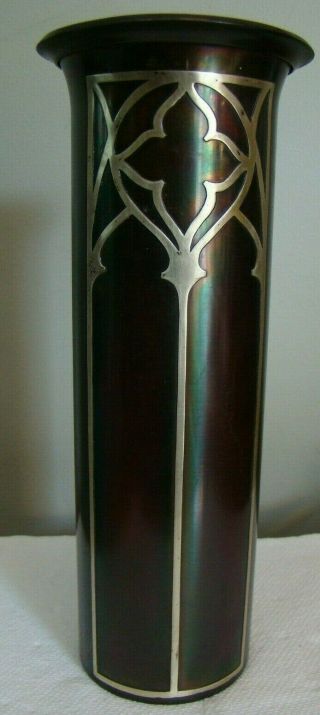 Otto Heintz Arts & Crafts Sterling On Bronze Silver Vase 10 " Tall