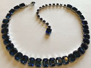 Vintage Kramer Signed Sapphire Blue Rhinestone Necklace