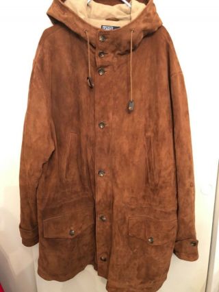 Vintage Polo By Ralph Lauren Mens Suede Leather Winter Coat Great Coat Size Xxl