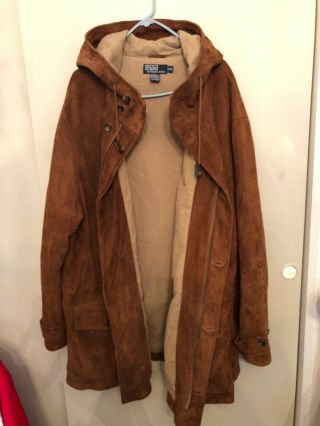VINTAGE POLO by Ralph Lauren MENS suede leather winter coat Great coat SIZE XXL 3
