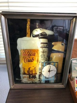 Vintage Utica Club Beer Lighted Sign Clock With Rare Shultz & Dooley Background