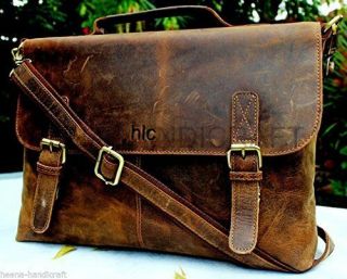 Handolederco 16 " Vintage Rustic Buffalo Hide Leather Messenger Satchel Laptop