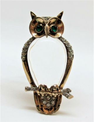 Vintage TRIFARI Sterling Jelly Belly Owl Clip Pin Brooch Signed 2