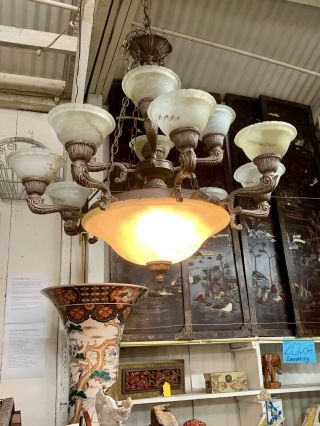 Large Vintage Multiple Lights Alabaster Chandelier 3
