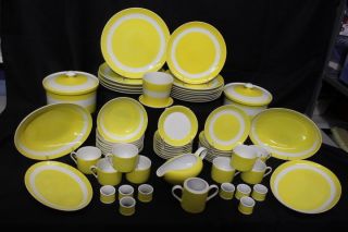 65pc Vintage Fitz & Floyd Papillion & Rondelet Yellow Porcelain China For 8