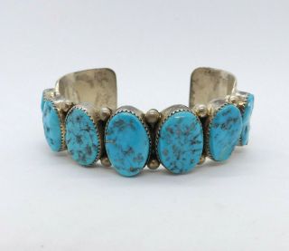 Vtg Navajo Stamped Sterling Silver Turquoise Large Men Cuff Bracelet,  Signed Lm