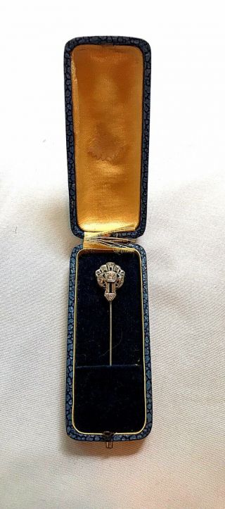 Antique Art Deco Sapphire & Diamond 18k White Gold Stick Pin