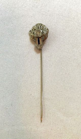 Antique Art Deco Sapphire & Diamond 18k White Gold Stick Pin 2