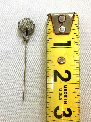 Antique Art Deco Sapphire & Diamond 18k White Gold Stick Pin 4
