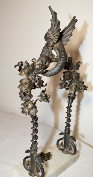 antique ornate hand wrought iron marble figural sculpture griffin dragon statue 11