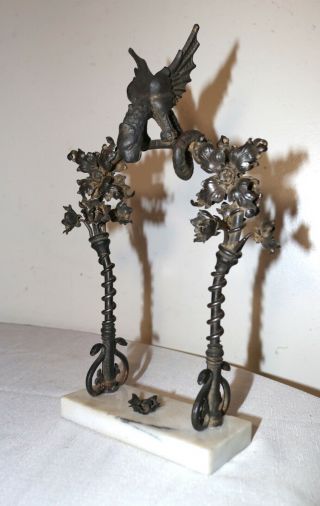 antique ornate hand wrought iron marble figural sculpture griffin dragon statue 2
