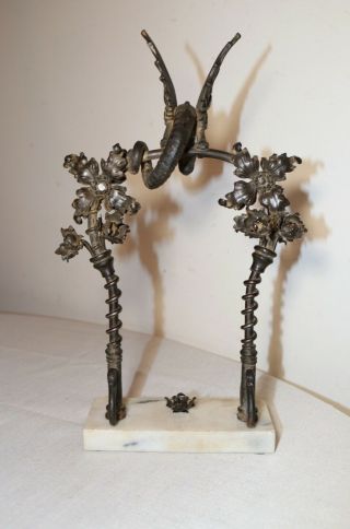 antique ornate hand wrought iron marble figural sculpture griffin dragon statue 4