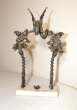 antique ornate hand wrought iron marble figural sculpture griffin dragon statue 5