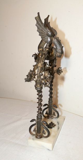 antique ornate hand wrought iron marble figural sculpture griffin dragon statue 6