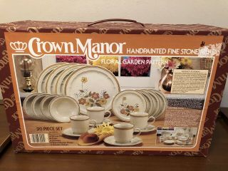 Vintage Crown Manor Stoneware Dinnerware Dishes Set 20 Pc Floral Garden Japan