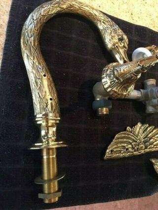 Vintage Artistic Brass Swan Bathtub Shower Faucet Fountain Old Stock 4