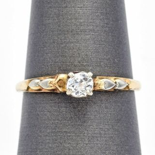 Vintage 14k Yellow Gold 0.  27 Ct Diamond Solitaire Heart Band Ring 1.  6 Gr Size 7
